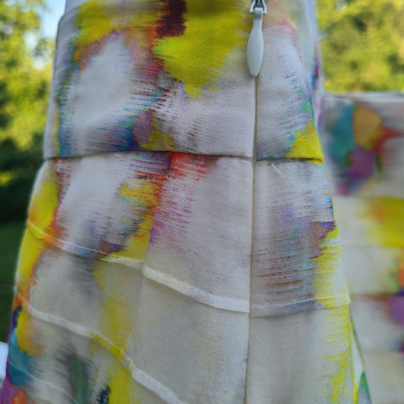 Ann Taylor Petite mini Skirt Colorful Tie-Dye cotton/silk Sideways Pleats sz 8 - Picture 3 of 7